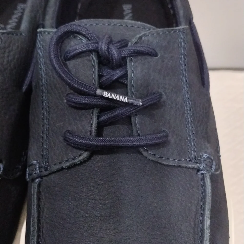Banana Republic Morton Navy Nubuck Leather Boat Shoe